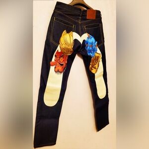 EVISU Embroidery Colorful Selvedge Monster Devil Prajna Heavy Denim Jeans NWT